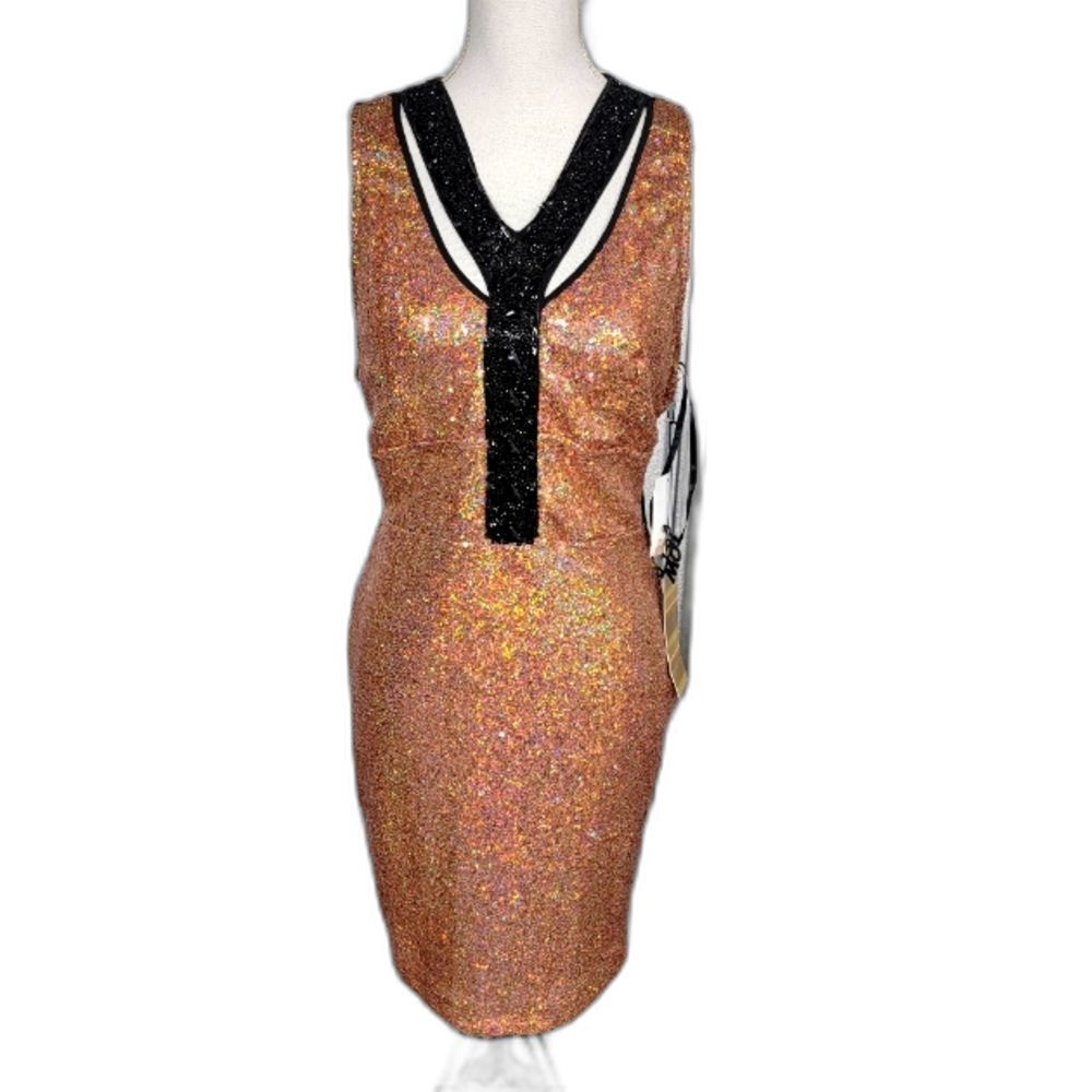 WOW Couture Gold Label Sequined Bodycon Dress Cutout Dress Size Large NWT